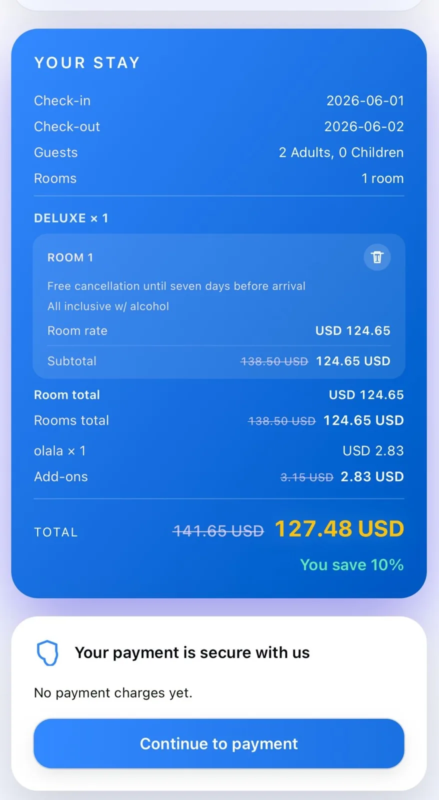 Booking Engine mobile checkout