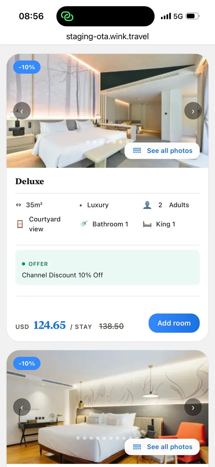 Mobile hotel card and availability