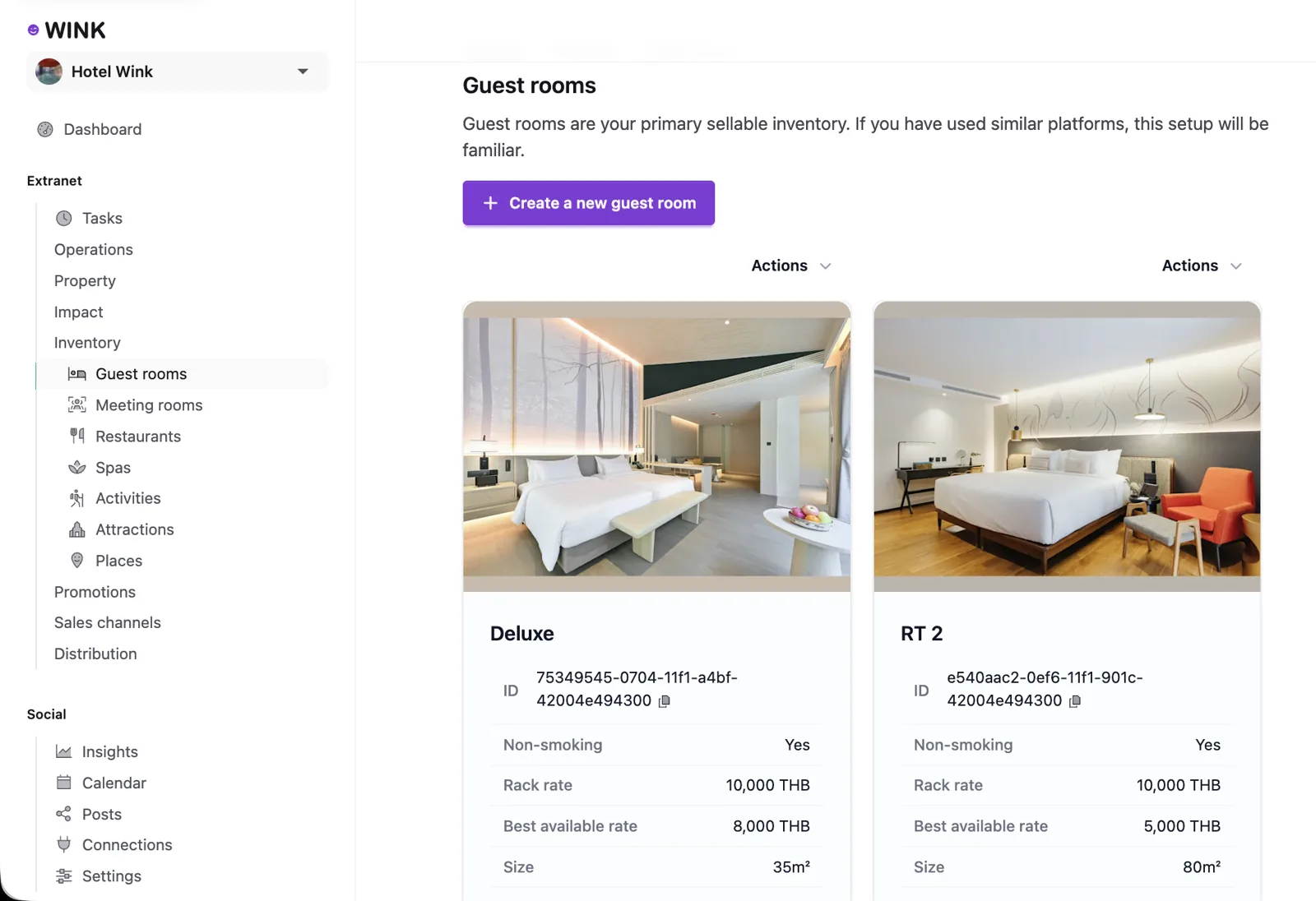 Extranet guest room configuration screen