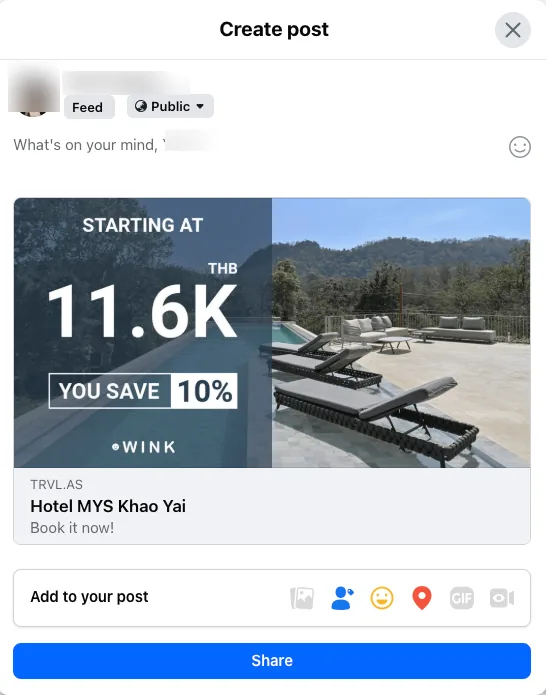 A WinkLinks storefront link shared in a social feed
