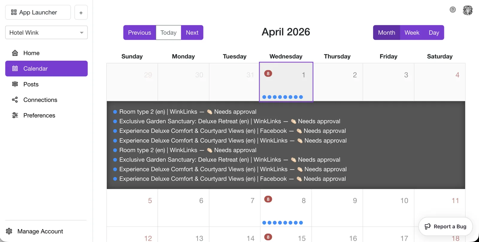Content scheduling in Wink Social