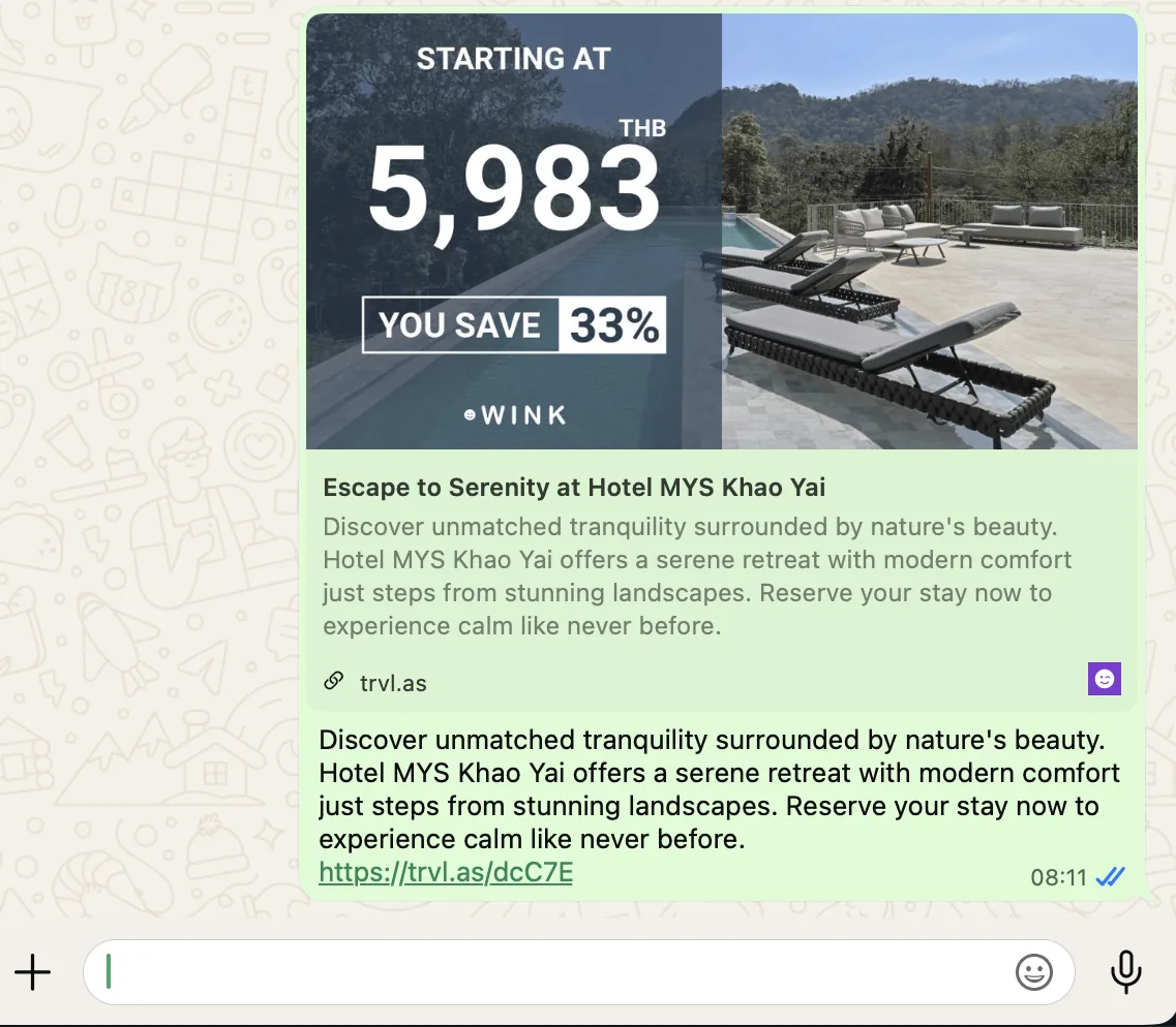 A WinkLinks storefront link shared in WhatsApp