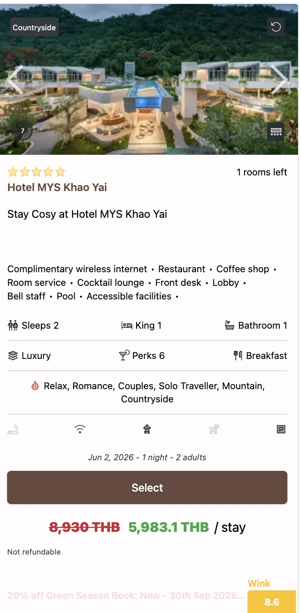 A Wink embeddable hotel card Web Component