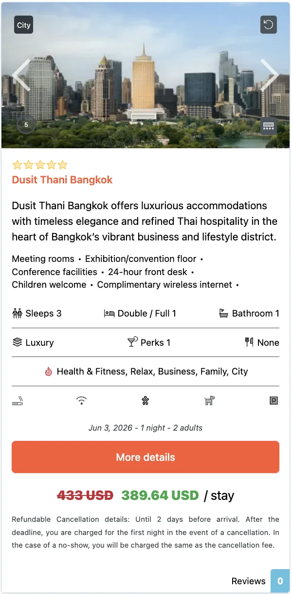 A benefit-led Traveliko hotel offer card