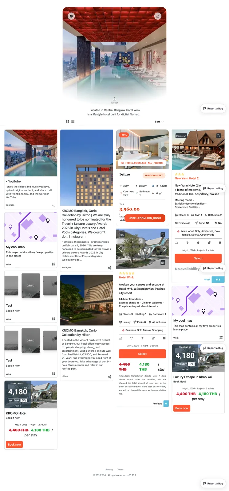 A WinkLinks partner storefront with bookable hotel cards